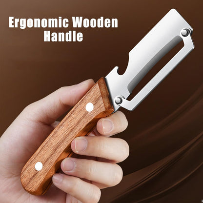 Multifunctional Vegetable Peeler, Stainless Steel Vegetable Peeler for Kitchen with Wooden Handle & Bottle Opener, Heavy Duty Fruit Apple Potato Peeler, Ergonomic Grip (1PCS)