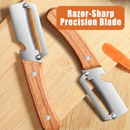 Multifunctional Vegetable Peeler, Stainless Steel Vegetable Peeler for Kitchen with Wooden Handle & Bottle Opener, Heavy Duty Fruit Apple Potato Peeler, Ergonomic Grip (1PCS)